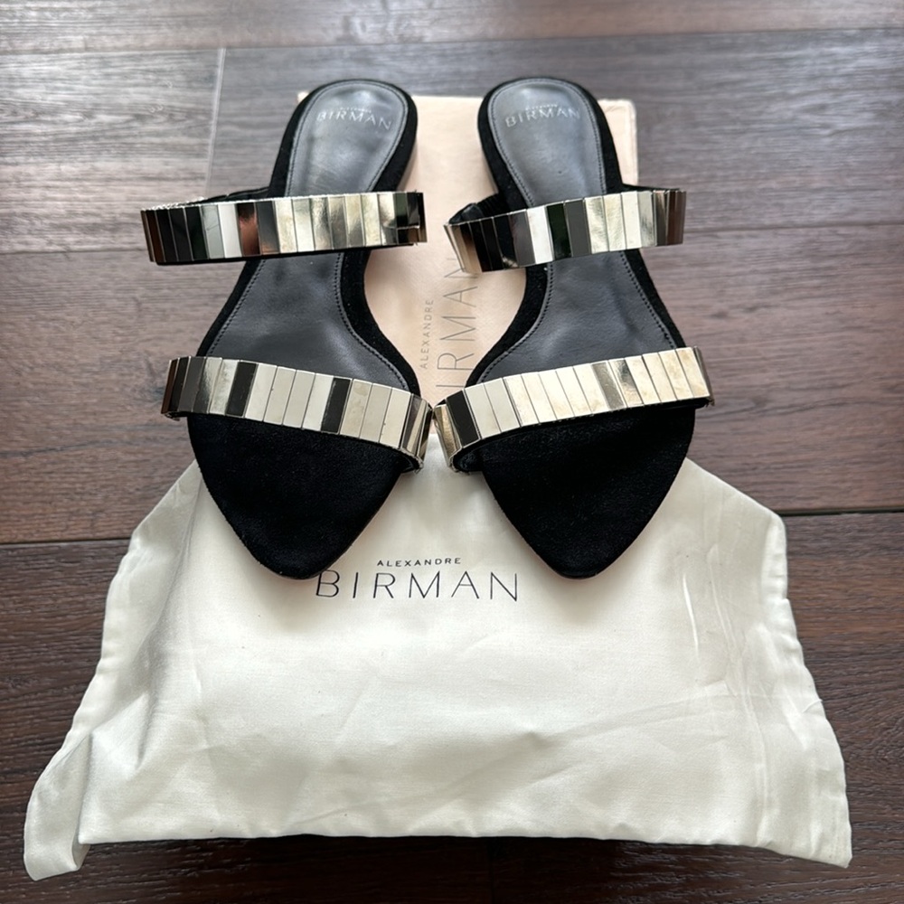 Alexandre Birman NWT Angelica Metallic Embellished open pointed Toe Flat…